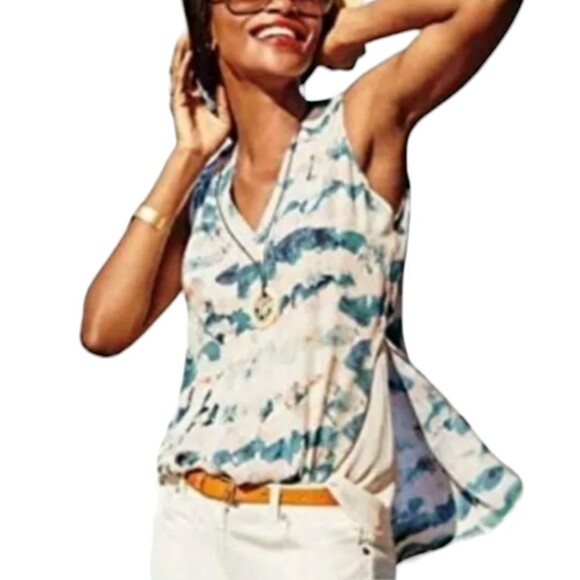 CAbi Gelato Top 5035 Blouse Sleeveless Chiffon Pastel Watercolor Flowy Pink M - Picture 10 of 15